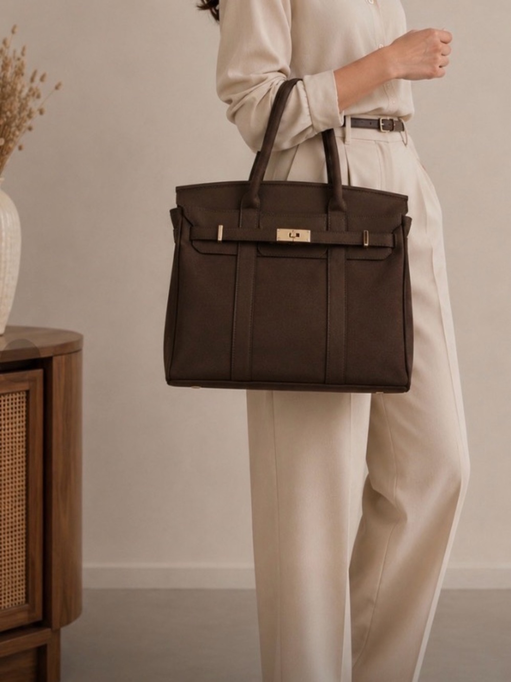Boatkin Brown Tote Bag~ Solid Color Everyday Carryall